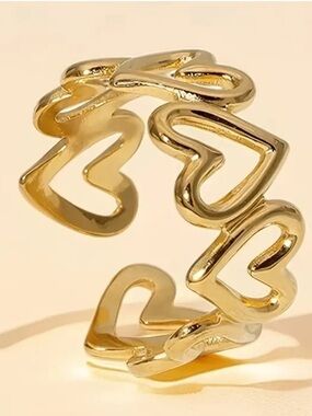 Gold Heart Link Open Ring - Women Jewelry